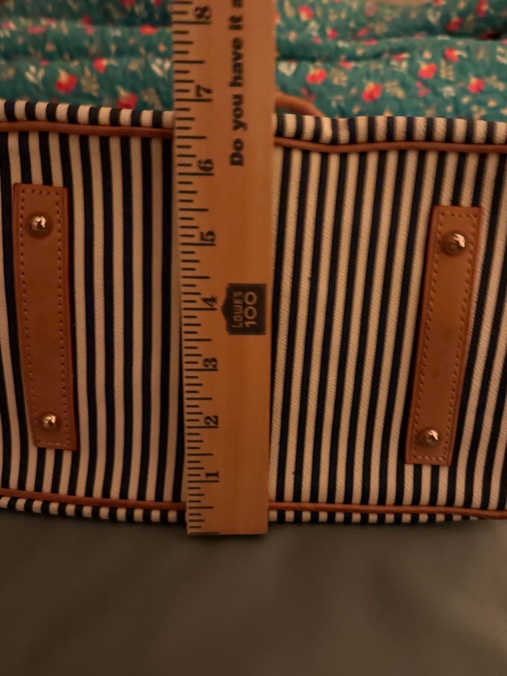 Dooney & Bourke Navy and White Stripe Tote with Tan Trim - Picture 15 of 16